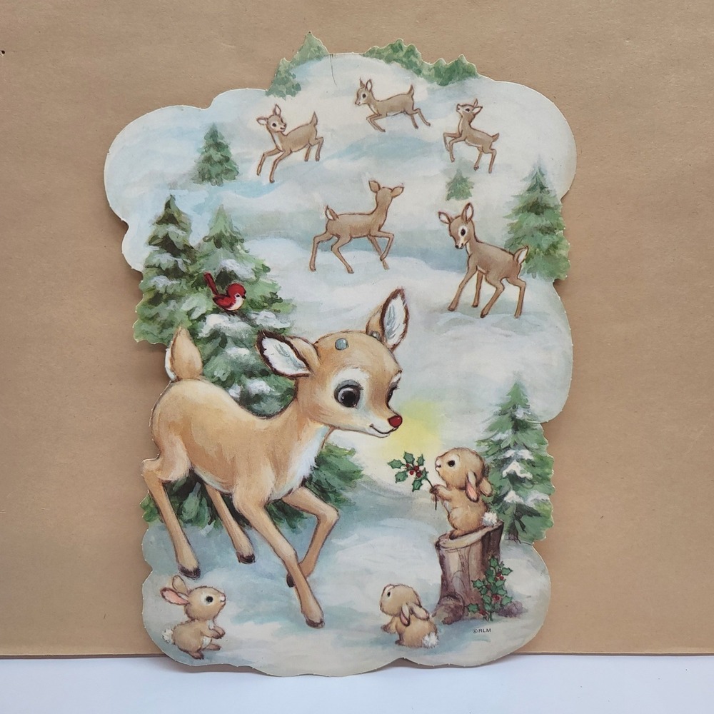 Vtg Robert L‎ May Rudolph Reindeer/Bunnies Woodland Die Cut Christmas Decoration